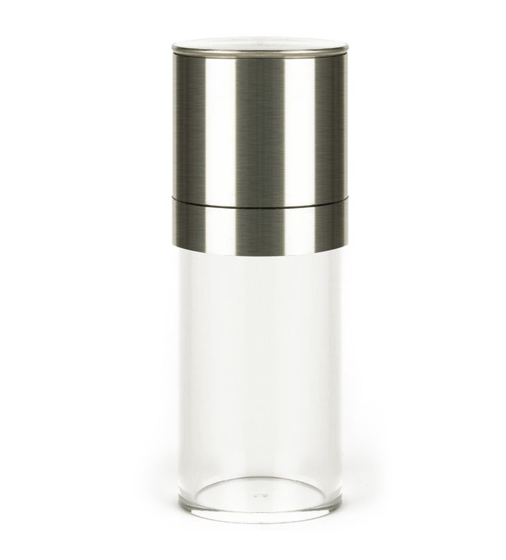 Fűszermalom rozsdamentes acél - üveg, inox - henger alakú 